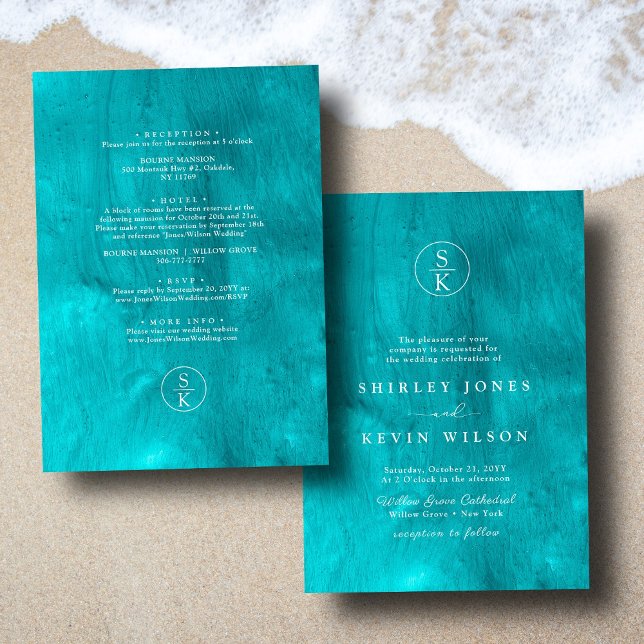 Aqua Elegance Hochzeit mit türkisfarbenem Wasser u Einladung (Von Creator hochgeladen)