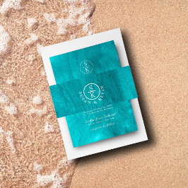 Aqua Elegance Hochzeit mit türkisfarbenem Wasser u Einladungsbanderole