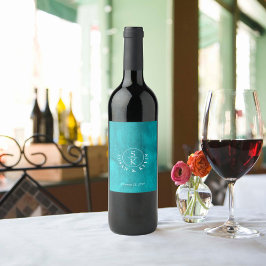 Aqua Elegance Hochzeit mit türkisfarbenem Wasser u Weinetikett