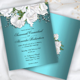 Aqua Elegance, White Roses Budget Hochzeit einlade Flyer