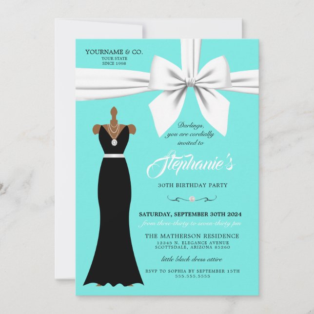 Aqua Elegant Fashion Tiffany Einladung zum Geburts (Vorderseite)