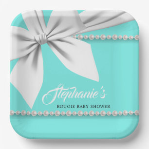 Aqua Elegant Tiffany Pearls Extravagant Baby Dusch Pappteller