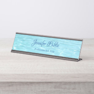 Aqua Elegantes Blue Water Handgeschriebenes Templa Schreibtischnamensplakette