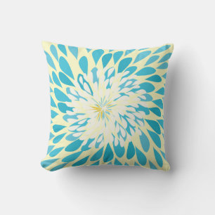 Aqua, Elfenbein und Gelb Moderne Blume Blumenkisse Kissen