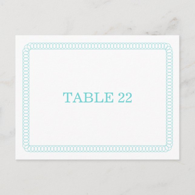 Aqua Encirclated Rounded Tischnummer Postkarte (Vorderseite)