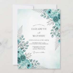Aqua Erfrischende Botanische Hochzeit Einladung
