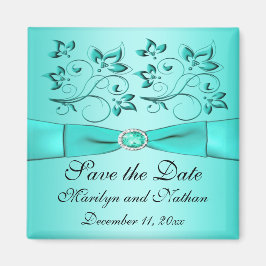 Aqua et Black Floral Wedding Favor Magnet
