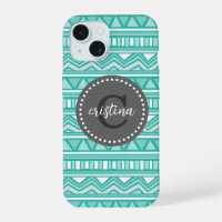 Aqua et Charcoal Aztec Chevron Monogramme Personna