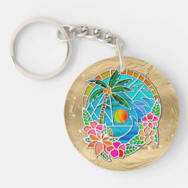 Aqua et Gold Ocean Palm Tree Paysage d'été