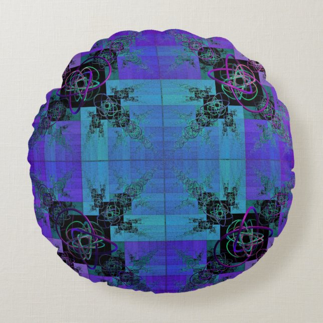 Aqua et Lilac Fractal Joy Round Coussin (Devant)
