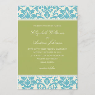 AQUA ET LIME DAMASK FAIRE-PART DE MARIAGE