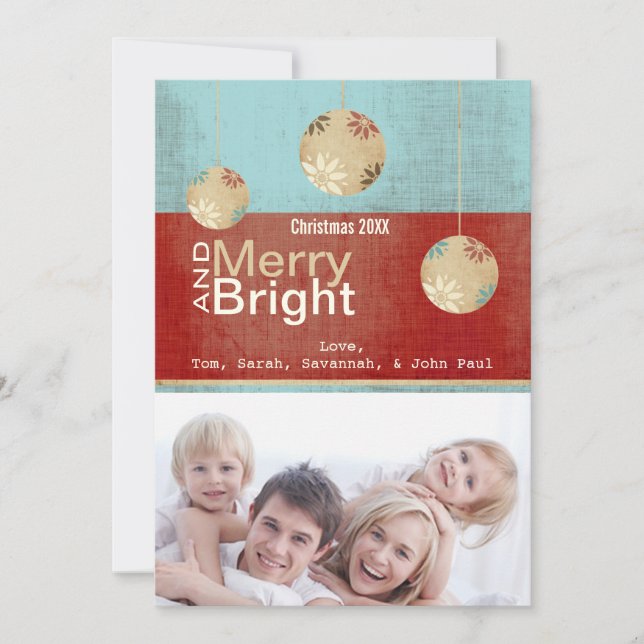 Aqua et Red Merry et Bright Family Carte photo (Devant)
