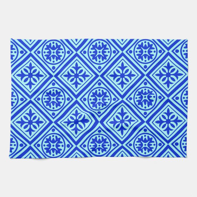 Aqua Et Royal Bleu Art Déco Serviette Moderne Plat (Horizontal)