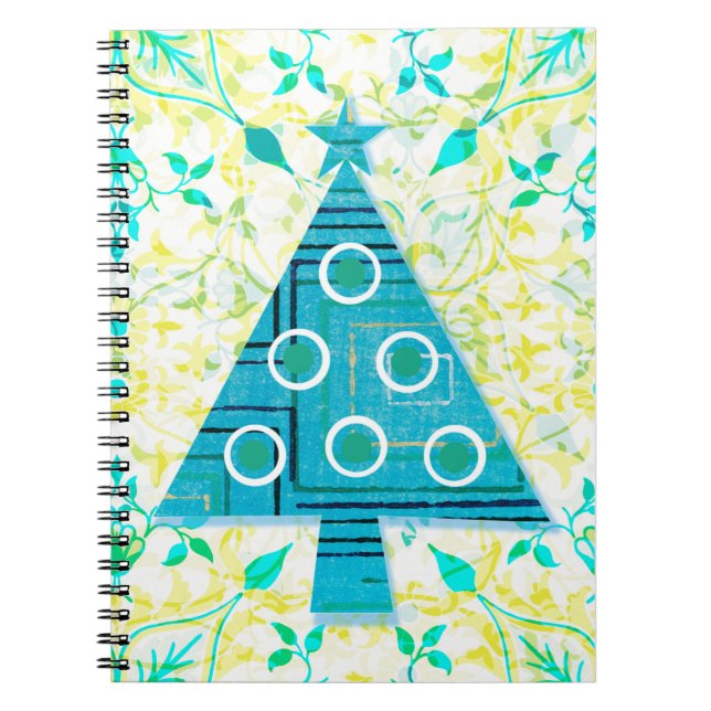 Aqua et Yellow Retro Christmas Tree Journal (Devant)