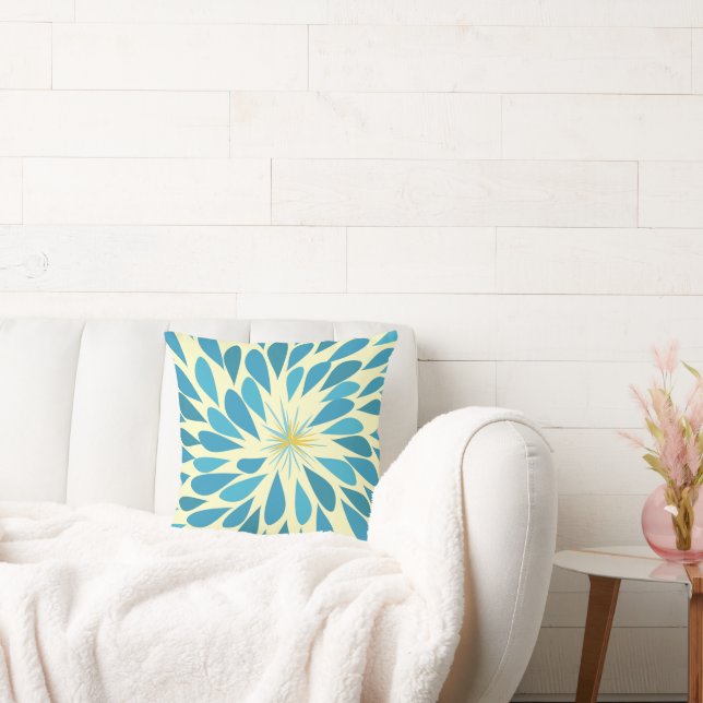 Aqua et Yellow Starburst Moderne Coussin de fleurs (Canapé)
