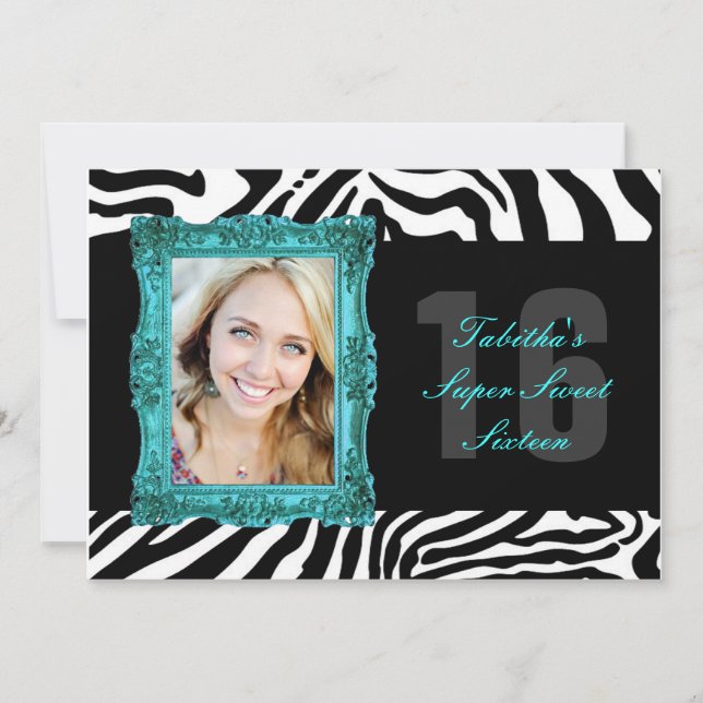 Aqua et Zebra| Invitation Sweet sixteen (Devant)