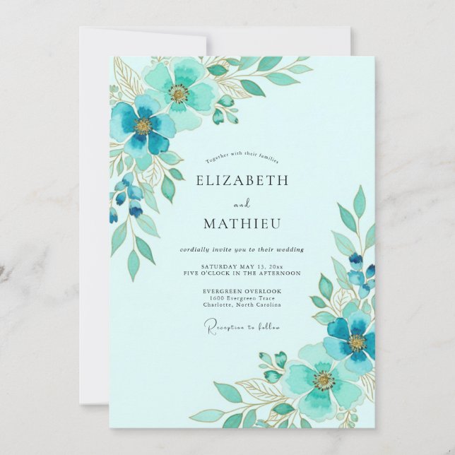 Aqua Ethereal Spring Wedding Einladung (Vorderseite)