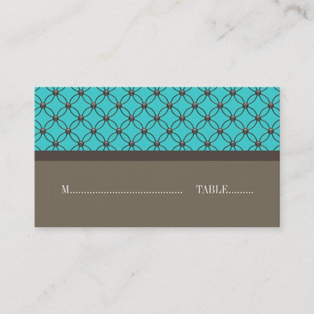 Aqua Extravagant Lattice Wedding Platzkarten (Vorderseite)