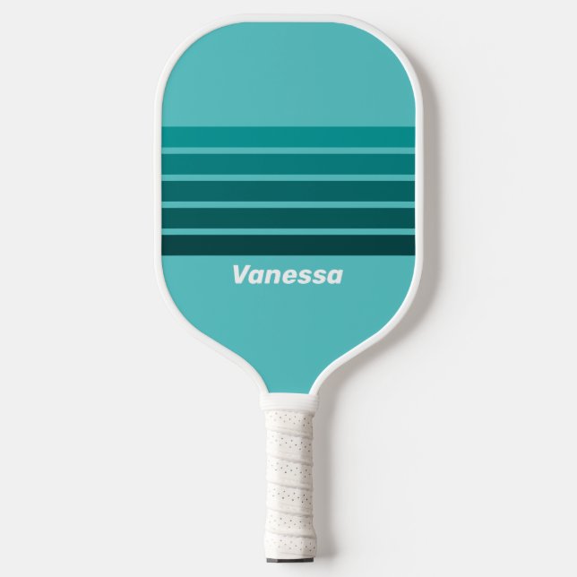 Aqua Fade Across Striping with Name Pickleball Schläger (Vorderseite)
