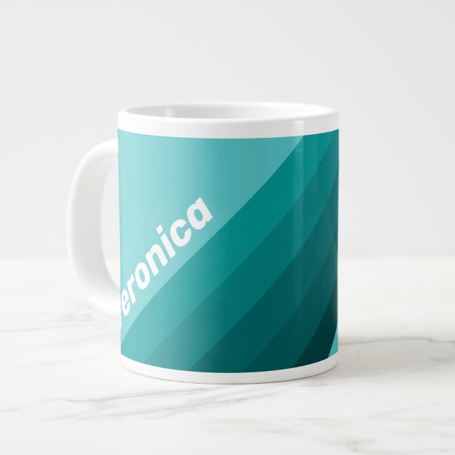 Aqua Fade Stripes with Name Jumbo-Tasse (Vorderseite Links)