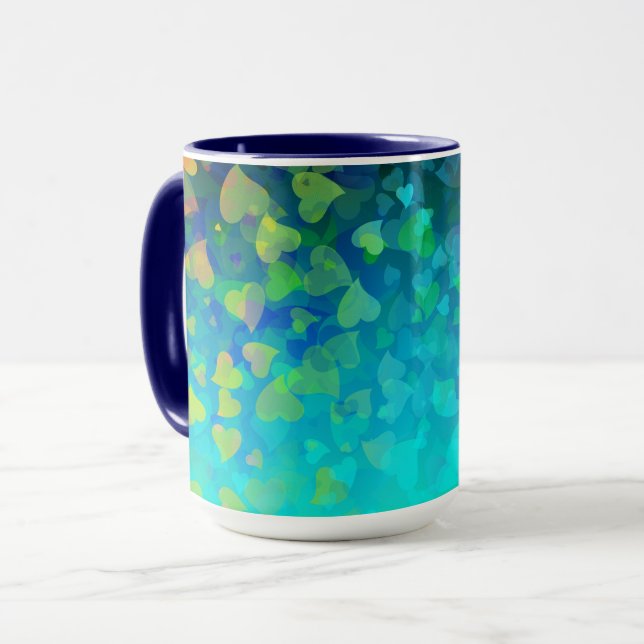 Aqua Falling Hearts Tasse (Vorderseite Links)