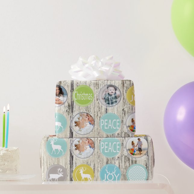 Aqua Family Foto Reindeer Christmas Merry Bright Geschenkpapier (Partygeschenke)