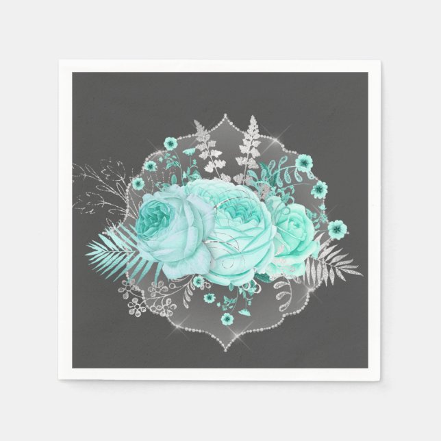 Aqua Fantasy Floral Serviette (Vorderseite)