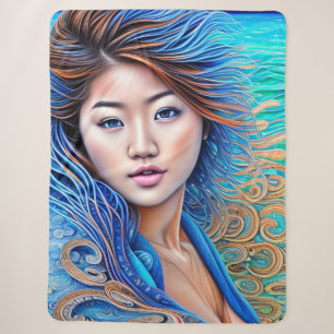 Aqua Fantasy Woman Blue Wave Abstrakte Kunst Sherpadecke