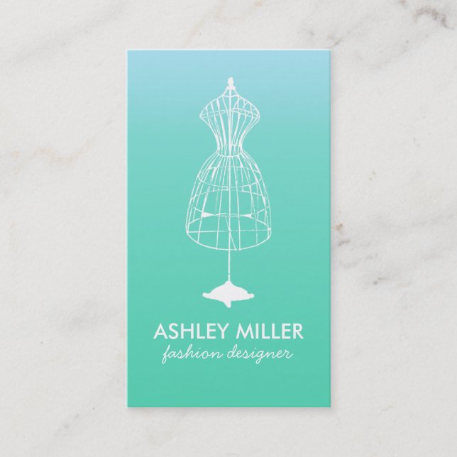 Aqua Fashion Designer Dress Form Business Card Visitenkarte (Vorderseite)
