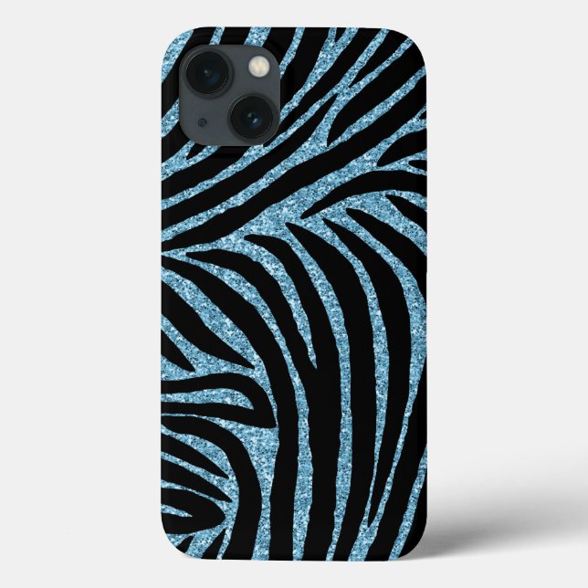 Aqua Faux Glitter Zebra Print Case-Mate iPhone Hülle (Rückseite)