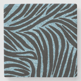 Aqua Faux Glitter Zebra Print Steinuntersetzer