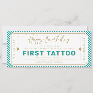 Aqua First Tattoo Geburtstagsgeschenkgutschein Einladung