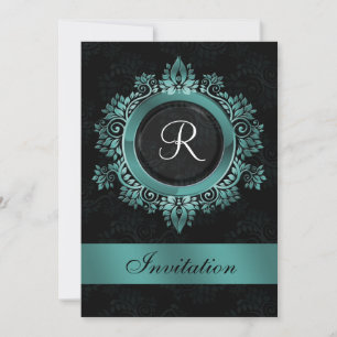 aqua fleurie monogramme élégant mariage Invitation