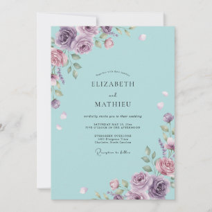 Aqua Fliederblatt Hochzeit Einladung