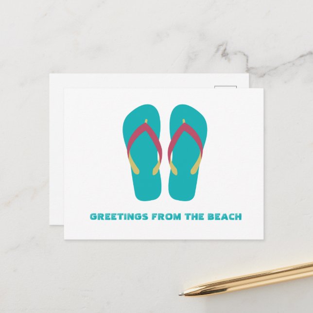 Aqua Flip Flops Grußkarte Postkarte (Vorderseite/Rückseite Beispiel)