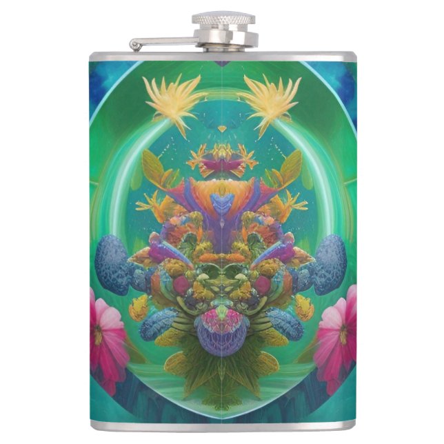 Aqua Floral Abstrakt Unterwasser Garten Flachmann (Vorderseite)