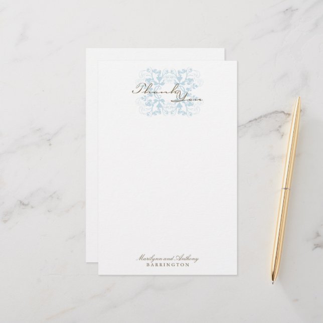Aqua Floral Blühe Elegant Wedding Vielen Dank Briefpapier (Vorderseite/Rückseite Beispiel)