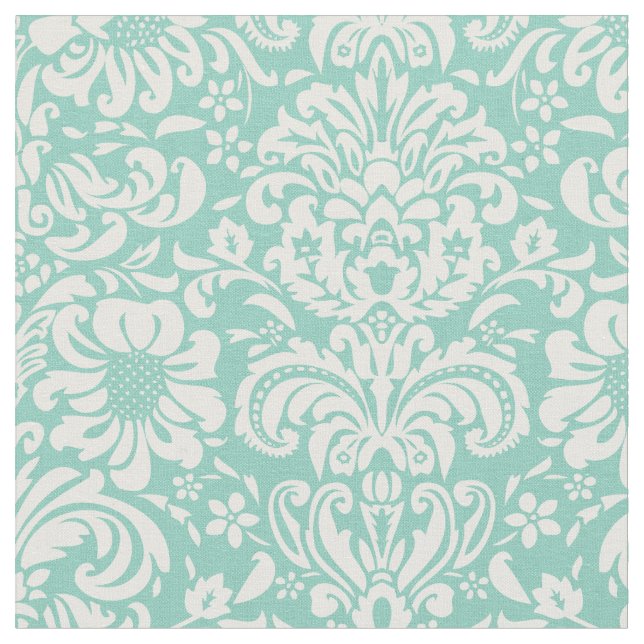Aqua Floral Damask Stoff (Nahaufnahme)