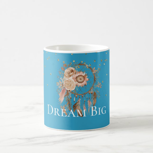 Aqua Floral Feathers Dream Catcher Kaffeetasse (Mittel)