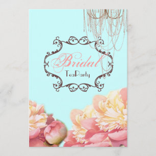 Aqua Floral Fête des mariées Tea Party Invitation