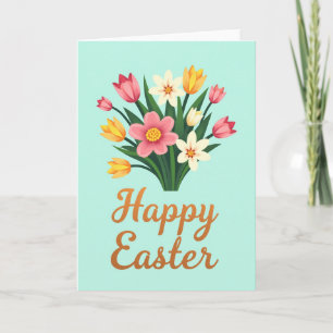 Aqua Floral Happy Easter Karte