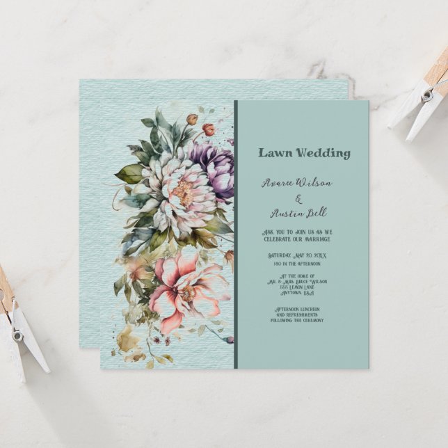 Aqua Floral Lawn Wedding Einladung (Vorderseite/Rückseite Beispiel)