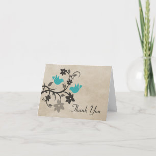 Aqua Floral Lovebirds Danke Karte