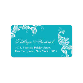 Aqua Floral Paisley Peacock Wedding Address Labels Adressaufkleber