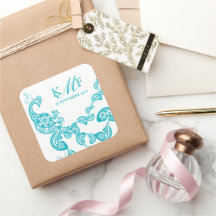 Aqua Floral Paisley White Peacock Gastgeschenk Hoc