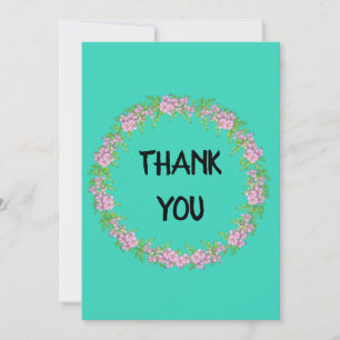 Aqua Floral Wreath Carte de remerciements
