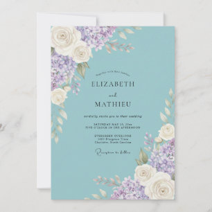 Aqua Florale Romantische Hochzeit Einladung