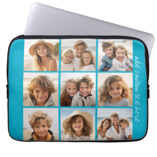 Aqua-Fotocollage mit 9 quadratischen Fotos Laptopschutzhülle