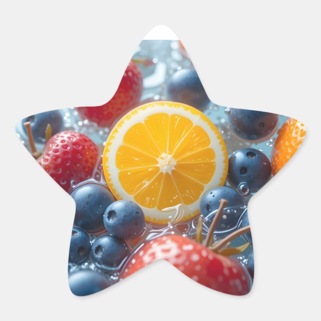 Aqua Frucht-Medley Stern-Aufkleber (Vorderseite)