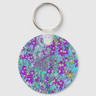 Aqua Garden mit Violet Blume in Blau und Heiß Rosa Schlüsselanhänger